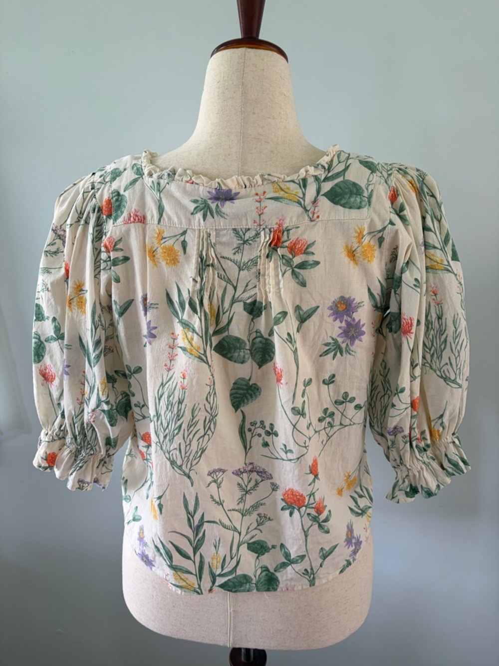 Laura Ashley Linen Blend Floral Square Neck Short Sleeve Blouse - Picture 8 of 10
